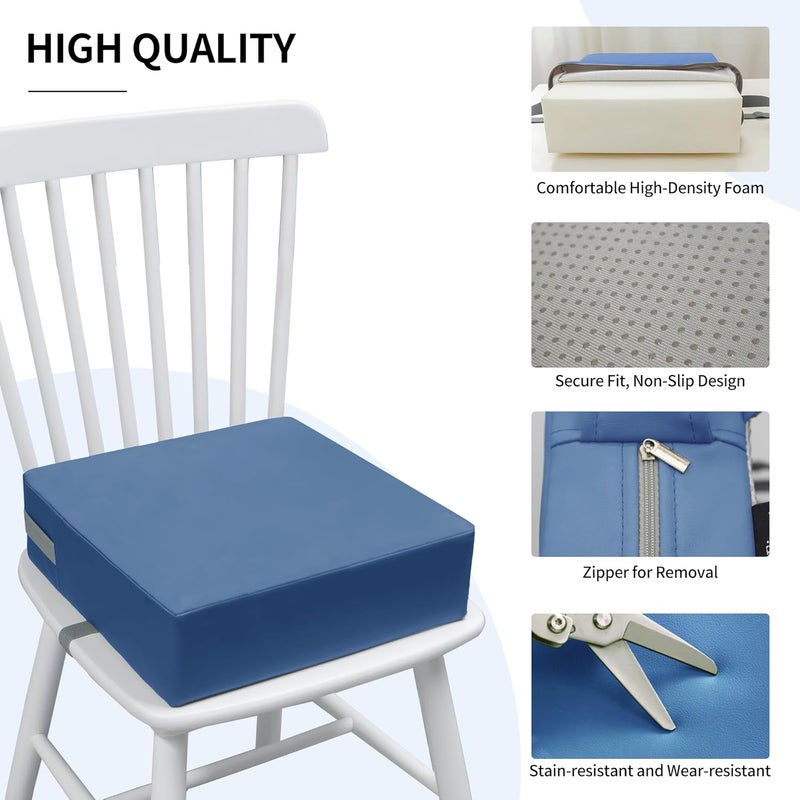 Eiury Toddler Booster Seat Dining Table Kitchen Chair, Waterproof Anti-Scratch PU Cushion, Non-Slip Bottom, Adjustable Buckle Straps, Easy Clean Portable Seat Cushion (Blue) - Image 4